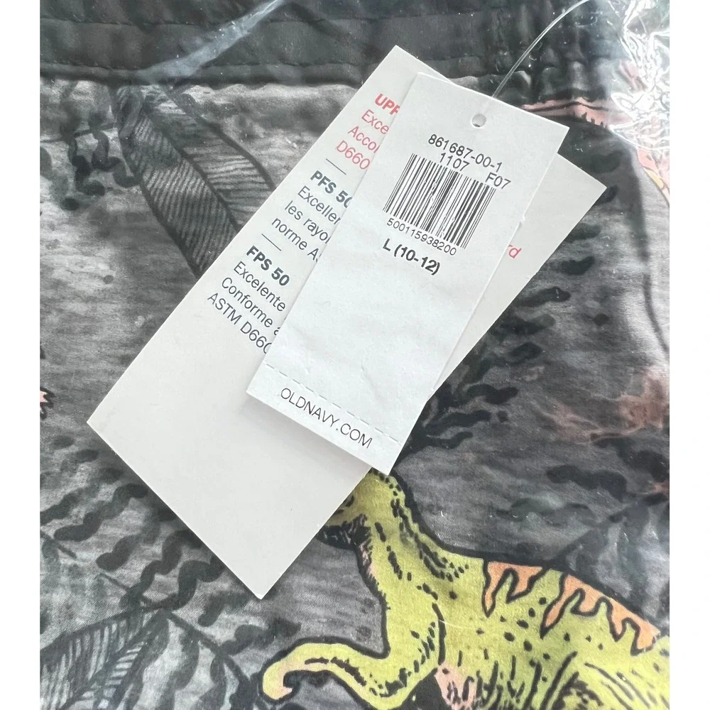 NEW Old Navy Boys 10-12 Dinosaur Print Swim Trunks Gray UPF 50 Board Shorts L